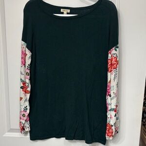 Matilda Jane green Sweater with Floral Sleeves